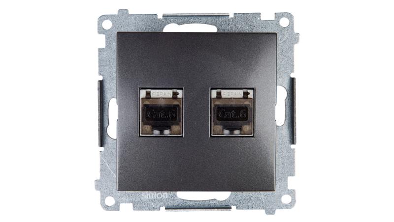 Simon 54 Gniazdo komputerowe podwójne 2xRJ45 kat.6 ekranowane z przesłoną antracyt D62E.01/48-34124