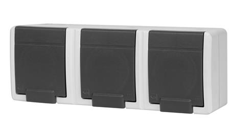 AQUANT 2K gniazdo natynkowe potrójne z uziemieniem 3x2P+Z IP55 szary 5043-10-85936