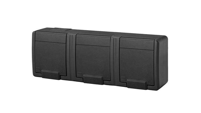 AQUANT 2K gniazdo natynkowe potrójne z uziemieniem 3x2P+Z IP55 antracytowy 5043-17-85938