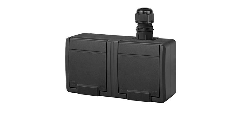 AQUANT 2K gniazdo natynkowe podwójne z uziemieniem 2x2P+Z IP65 antracytowy 5042-67-85951