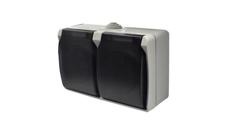 Gniazdo podwójne z uziemieniem natynkowe z klapką dymną Aqua Plus IP54 szaro grafitowe/ 40119-85957