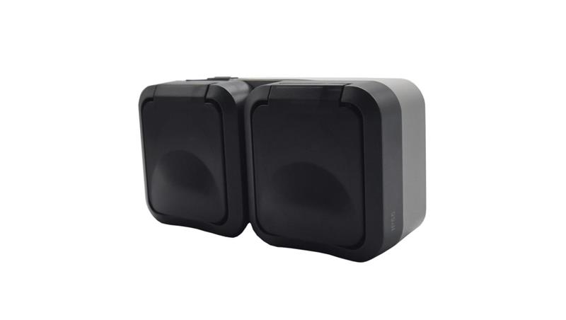 Gniazdo z uziemieniem podwójne natynkowe Aqua Pro IP55 szaro grafitowe klapka dymna / 60327-85962 Gniazdo z uziemieniem podwójne natynkowe Aqua Pro IP55 szaro grafitowe klapka dymna / 60327-85962