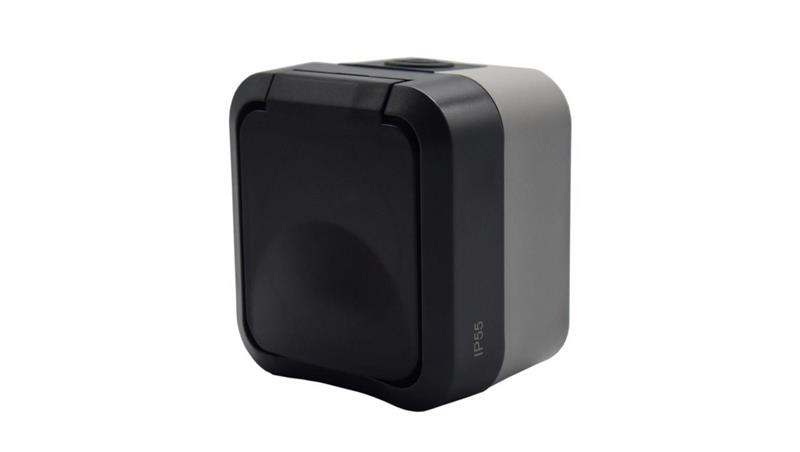 Gniazdo z uziemieniem pojedyncze natynkowe Aqua Pro IP55 szaro grafitowe klapka dymna / 60326-85959 Gniazdo z uziemieniem pojedyncze natynkowe Aqua Pro IP55 szaro grafitowe klapka dymna / 60326-85959