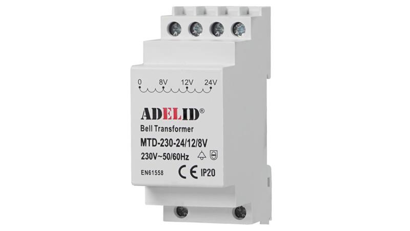 TRANSFORMATOR DZWONKOWY 230V NA DZWONEK 8V 12V 24V MTD-230-24/12/8V-84273