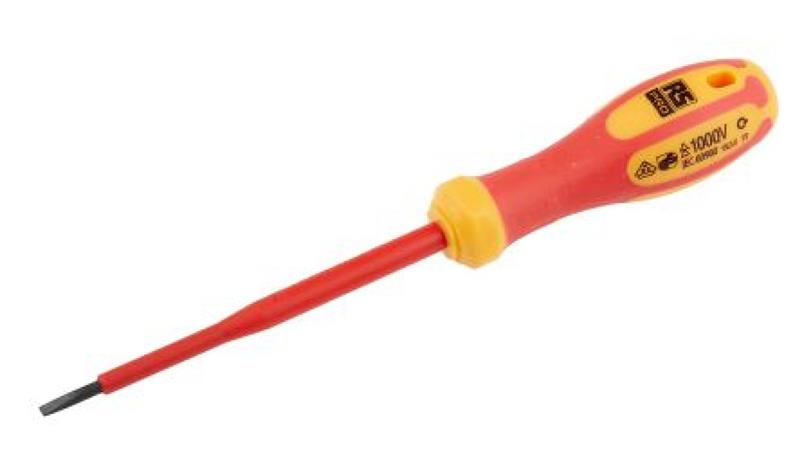 Wkrętak izolowany dla elektryka, grot Płaska 100 mm RS PRO-114122 Wkrętak izolowany dla elektryka, grot Płaska 100 mm RS PRO-114122