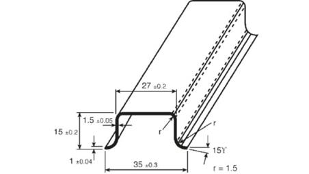 Szyna DIN Głęboka szyna typu Top Hat Bez otworów 1000mm x 35mm x 15mm-111825
