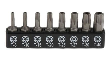 Zestaw końcówek wkrętakowych Torx, materiał Stal chromowo-molibdenowo-wanadowa, T8 do T40 x 25 mm, 8 szt.-114294