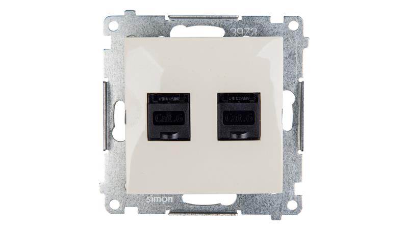Simon 54 Gniazdo komputerowe podwójne 2xRJ45 kat.6 z przesłoną kremowe D62.01/41-33963