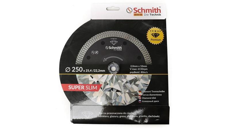 Tarcza diamentowa 250mm 25,4 / 22,2mm Premium Slim do gresu płytek Schmith-90418