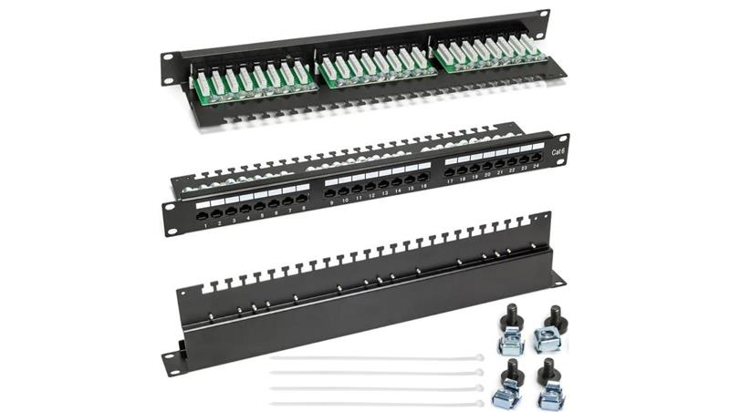 Patch panel RACK 19 kat.6 24p UTP z półką 1U czarny-111762