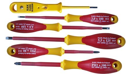 ZESTAW ŚRUBOKRĘTÓW WKRĘTAKÓW ŚRUBOKRĘTY WKRĘTAKI ŚRUBOKRĘT WKRĘTAK ELEKTRYCZNY IZOLOWANY 1000V 5 szt. + FAZER KK23GNPHF-114374
