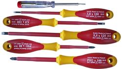 ZESTAW ŚRUBOKRĘTÓW WKRĘTAKÓW ŚRUBOKRĘTY WKRĘTAKI ŚRUBOKRĘT WKRĘTAK ELEKTRYCZNY IZOLOWANY 1000V 5 szt + próbnik napięcia KK23GNPH