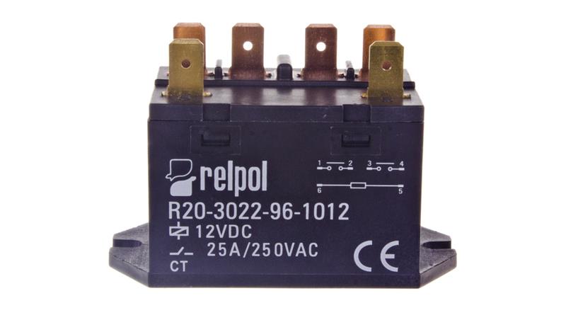 Przekaźnik przemysłowy 2Z 25A 250V AC 12V DC IP50 AgSnO2 R20-3022-96-1012 2611751-10723