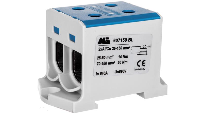 Złączka szynowa 2-torowa 35-150mm2 niebieska EURO multiOTL 150 2xAl/Cu 607150 BL-74105