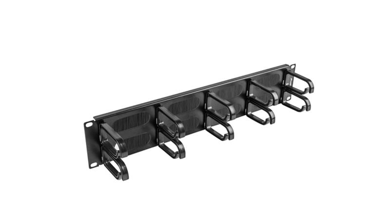 Organizer kabli 19 2U z 5 uchwytami typ B + panel szczotkowany czarny AK-1204-B-73465