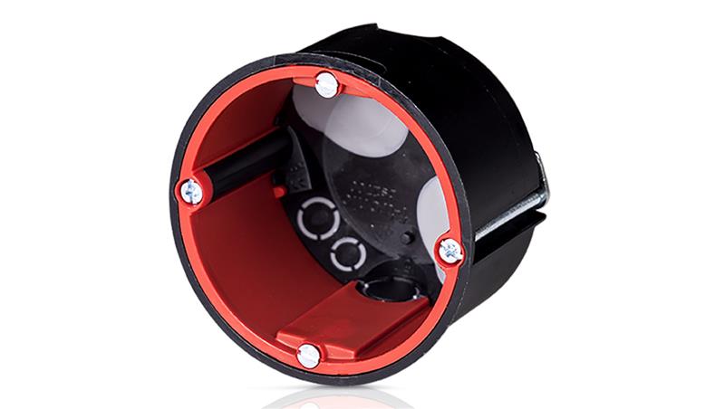 Puszka przeciwogniowa z membraną hermetyczna akustyczna czarna gł 50 z wprowadzeniem rur i przewodów 86161007-75630