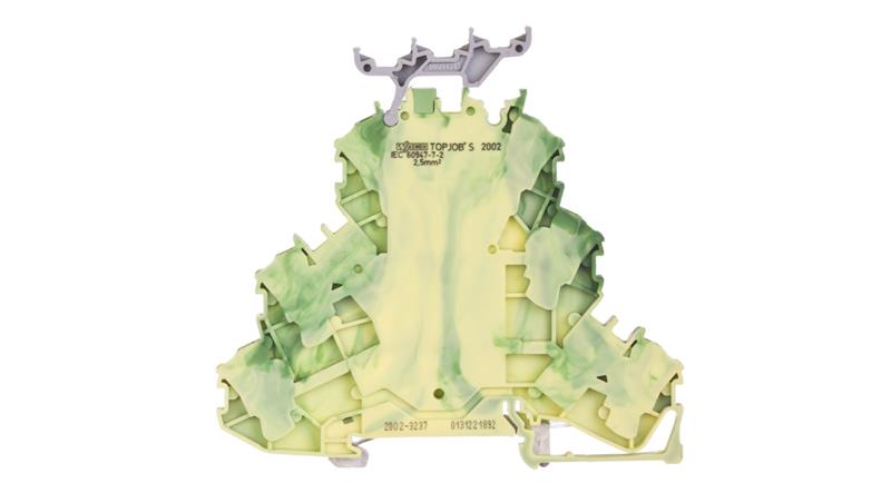 Złączka szynowa 3-piętrowa PE 2,5mm2 z podstawą oznacznika żółto-zielona 2002-3237 TOPJOBS-74298