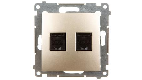 Simon 54 Gniazdo komputerowe podwójne 2xRJ45 kat.6 z przesłoną złoty mat D62.01/44-34095