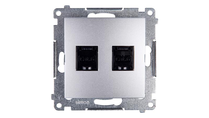 Simon 54 Gniazdo komputerowe podwójne 2xRJ45 kat.6 z przesłoną srebrny mat D62.01/43-33975