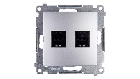 Simon 54 Gniazdo komputerowe podwójne 2xRJ45 kat.6 z przesłoną srebrny mat D62.01/43-33975