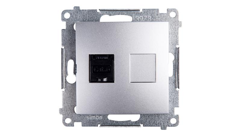 Simon 54 Gniazdo komputerowe pojedyncze RJ45 kat.6 z przesłoną srebrny mat D61.01/43-33947 Simon 54 Gniazdo komputerowe pojedyncze RJ45 kat.6 z przesłoną srebrny mat D61.01/43-33947
