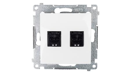 Simon 54 Gniazdo komputerowe podwójne 2xRJ45 kat.6 z przesłoną białe D62.01/11-33903