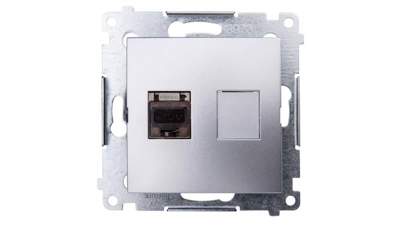 Simon 54 Gniazdo komputerowe pojedyncze RJ45 kat.6 ekranowane z przesłoną srebrny mat D61E.01/43-34053