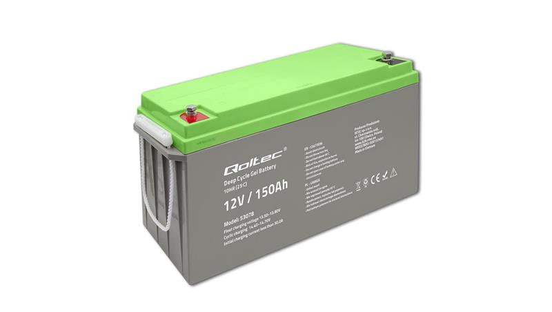 Qoltec Akumulator żelowy Deep Cycle 12V 150Ah 44.5kg Bezobsługowy Professional LongLife PV, UPS, kamper-121148 Qoltec Akumulator żelowy Deep Cycle 12V 150Ah 44.5kg Bezobsługowy Professional LongLife PV, UPS, kamper-121148