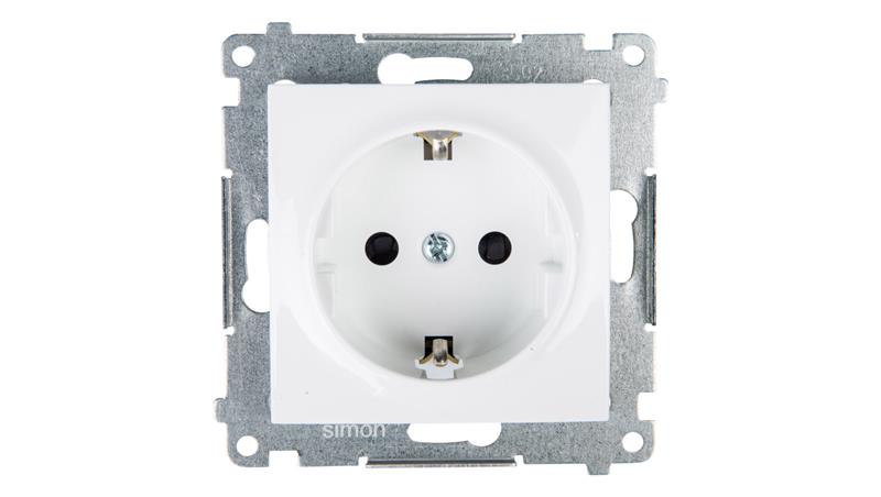 Simon 54 Gniazdo pojedyncze SCHUKO z/u 16A IP20 z przesłoną torów białe DGSz1Z.01/11-42845