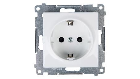 Simon 54 Gniazdo pojedyncze SCHUKO z/u 16A IP20 z przesłoną torów, szybkozłącza, białe DGSz1CZ.01/11-43101