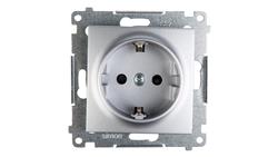 Simon 54 Gniazdo pojedyncze SCHUKO z/u 16A IP20 z przesłoną torów, szybkozłącza, srebrny mat DGSz1CZ.01/43-43442
