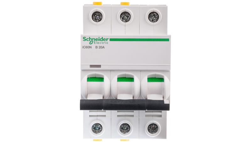 Wyłącznik nadprądowy 3P B 20A 6kA AC iC60N-B20-3 A9F03320-16277 Wyłącznik nadprądowy 3P B 20A 6kA AC iC60N-B20-3 A9F03320-16277