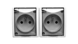 Simon Aquarius Gniazdo hermetyczne podwójne z/u IP54 z i przesłoną torów i klapką transparentną białe AQGZ1-2z/11a-40768