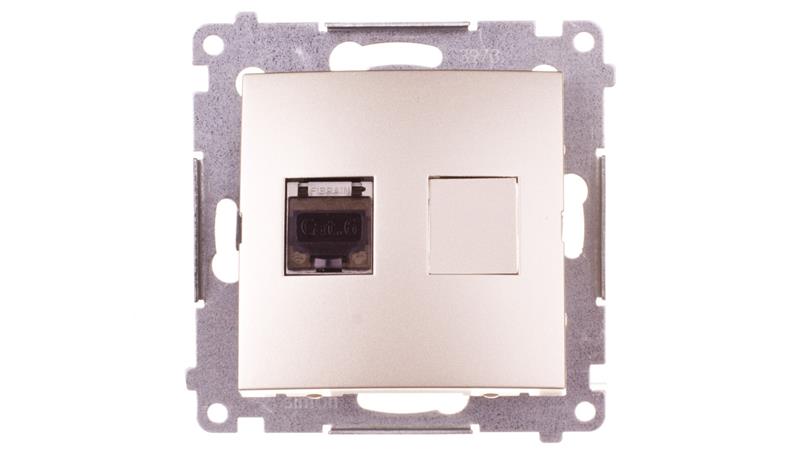 Simon 54 Gniazdo komputerowe pojedyncze RJ45 kat.6 ekranowane z przesłoną złoty mat D61E.01/44-34457
