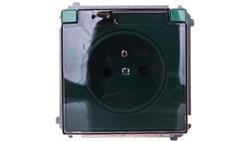 Simon Basic Gniazdo bryzgoszczelne z/u IP44 z przesłoną torów i klapką dymną zielone BMGZ1Bz.01/33a-43368
