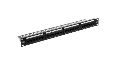 Patch panel kompletny 19 cali 24x RJ45 U/UTP kat. 5e 1U czarny (RAL 9005) DN-91524U-63443