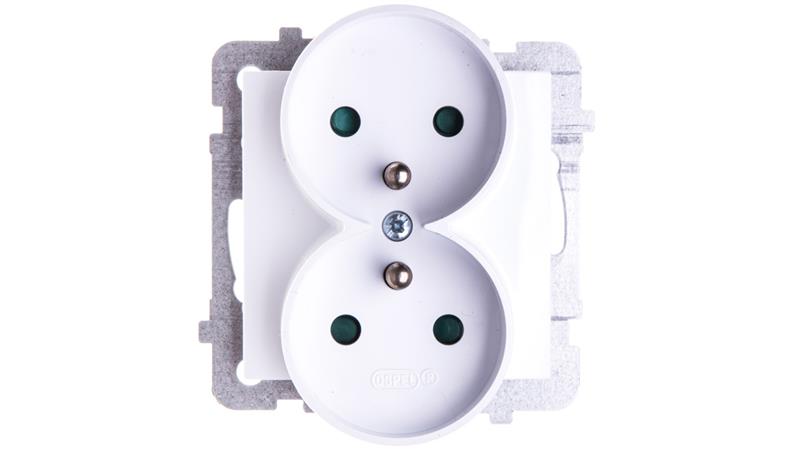 AS Gniazdo podwójne z/u z przesłonami białe GP-2GRZP/m/00-43110