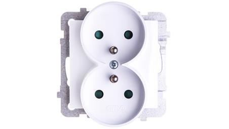 AS Gniazdo podwójne z/u z przesłonami białe GP-2GRZP/m/00-43110