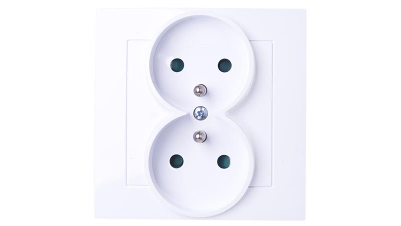 AS Gniazdo podwójne z/u z przesłonami białe GP-2GZP/00-43153