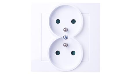 AS Gniazdo podwójne z/u z przesłonami białe GP-2GZP/00-43153