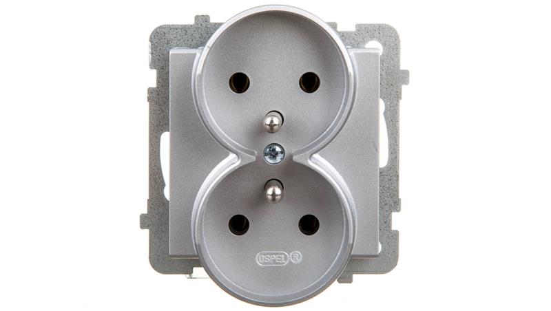 SONATA Gniazdo podwójne z/u srebro mat GP-2RRZ/m/38-42983