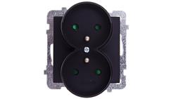 SONATA Gniazdo podwójne z/u z przesłonami czarny metalik GP-2RRZP/m/33-42984