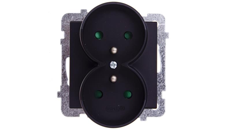 SONATA Gniazdo podwójne z/u z przesłonami czarny metalik GP-2RRZP/m/33-42984