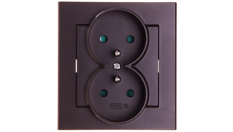 SONATA Gniazdo podwójne z/u z przesłonami czekoladowy metalik GP-2RZP/40-43707