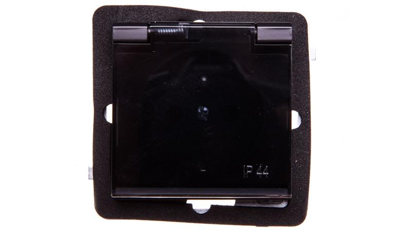 SONATA Gniazdo bryzgoszczelne z/u IP44 klapka przezroczysta czarny metalik GPH-1RZ/m/33/d-42819