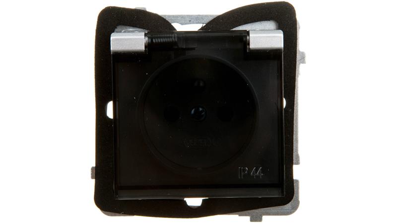 SONATA Gniazdo bryzgoszczelne z/u IP44 klapka przezroczysta srebro mat GPH-1RZ/m/38/d-43201