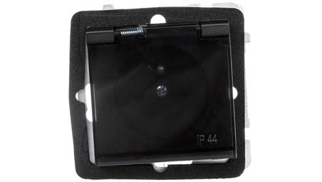 SONATA Gniazdo bryzgoszczelne z/u IP44 z przesłonami klapka przezroczysta czarny metalik GPH-1RZP/m/33/d-43109