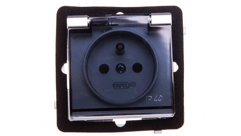 SONATA Gniazdo bryzgoszczelne z/u IP44 z przesłonami klapka przezroczysta srebro mat GPH-1RZP/m/38/d-43457