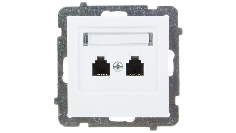AS Gniazdo telefoniczne podwójne RJ11 niezależne białe GPT-2GN/m/00-34208