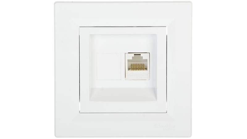 Gniazdo komputerowe Asfora pojedyncze RJ45 kat.5e białe z ramką EPH4300121-33956